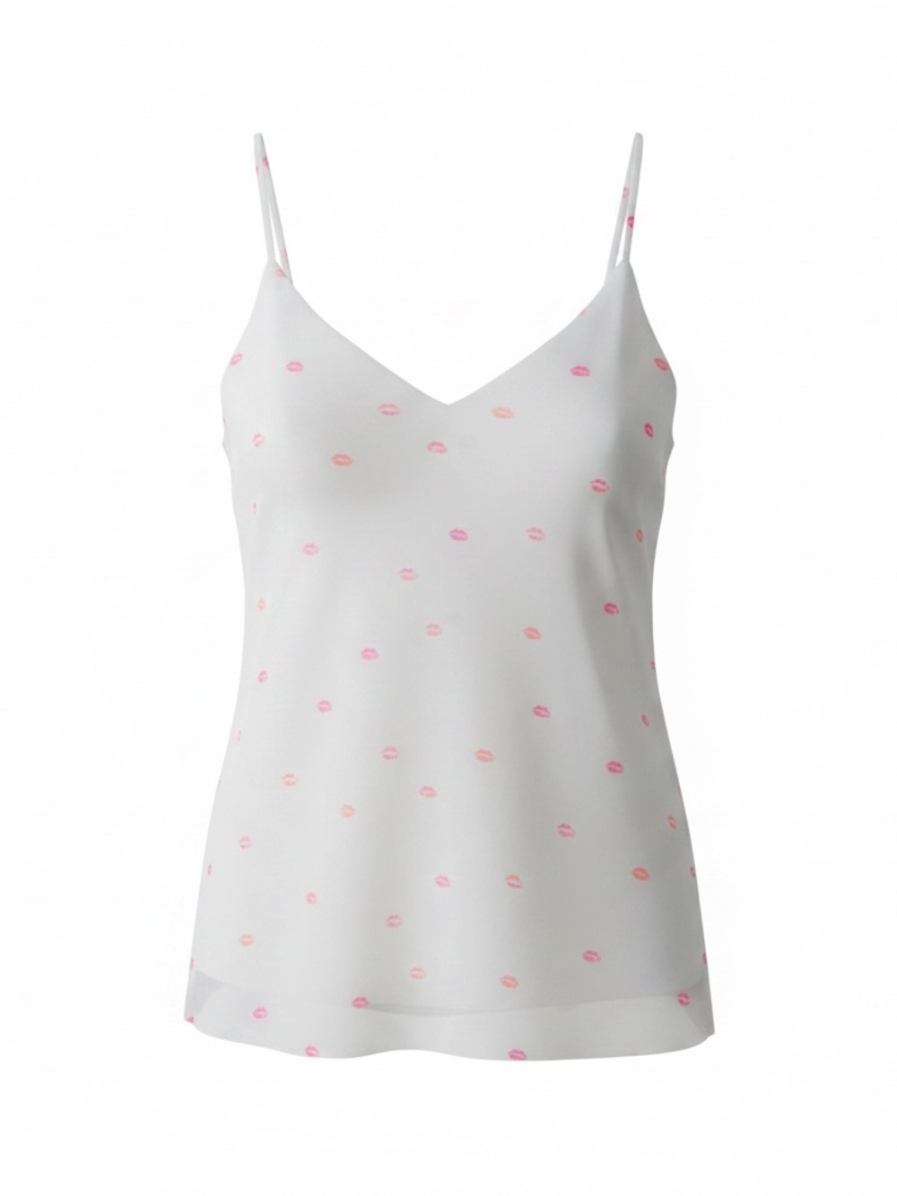 Women's White Neon Pink Lip Spaghetti Strap Cami Tank Top Flowy Summer Size M